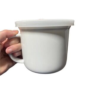 GoodCook White Stoneware Microwave Soup Mug with Vented easy lift Lid 20oz